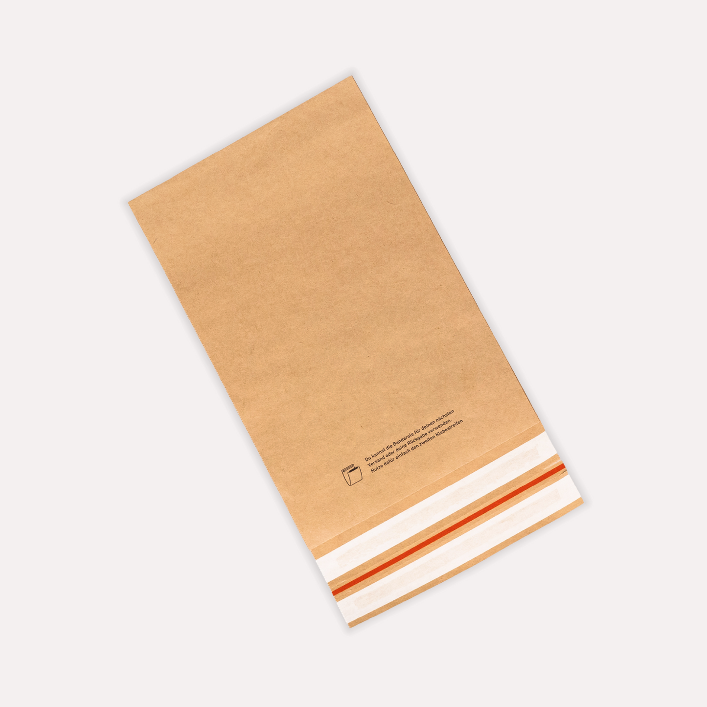 Nachhaltige zweimal verwendbare Banderole für Mehrweg Kartons mit zwei Klebestreifen.