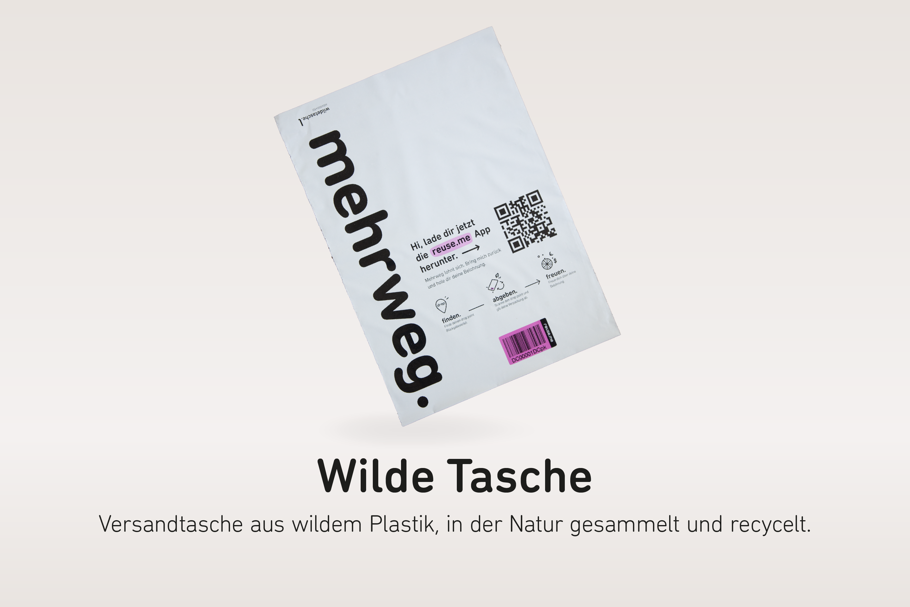 Mehrweg Versandtasche aus wildem Plastik, in der Natur gesammelt und recycelt. WILDPLASTIC