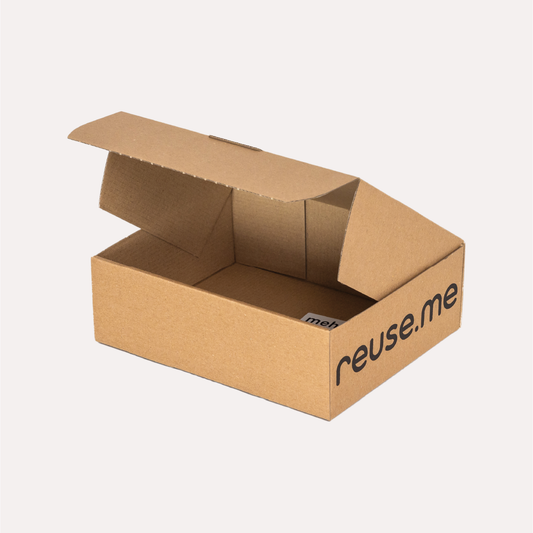 reuse.me Kleinpaket xs2e Mehrweg-Versandkarton 230x190x78mm Frontansicht