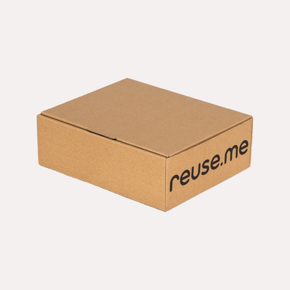 reuse.me Kleinpaket xs2e Mehrweg-Versandkarton 230x190x78mm Frontansicht