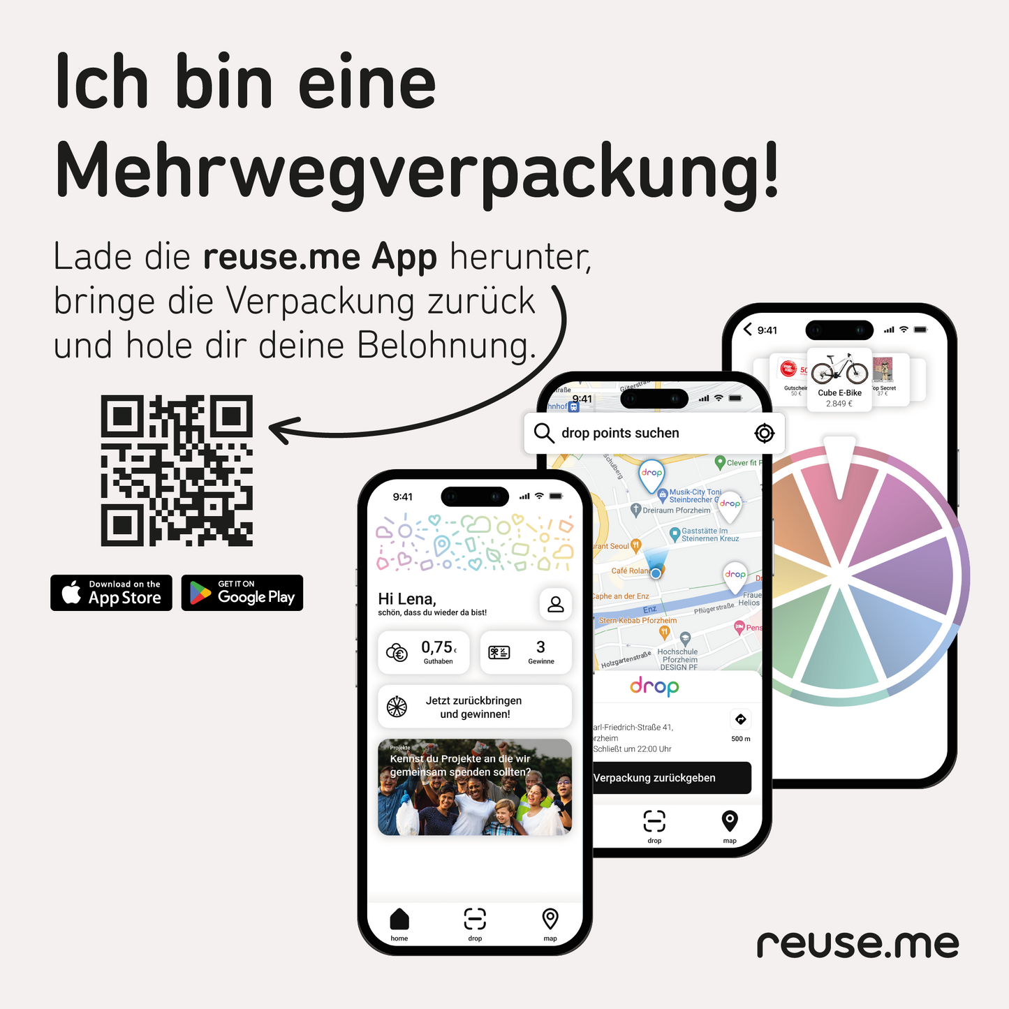 Ich bin eine Mehrwegverpackung! Lade dir reuse.me App herunter, bringe die Verpackung zurück und hole dir deine Belohnung. #nachhaltig #mehrweg #savetheplanet